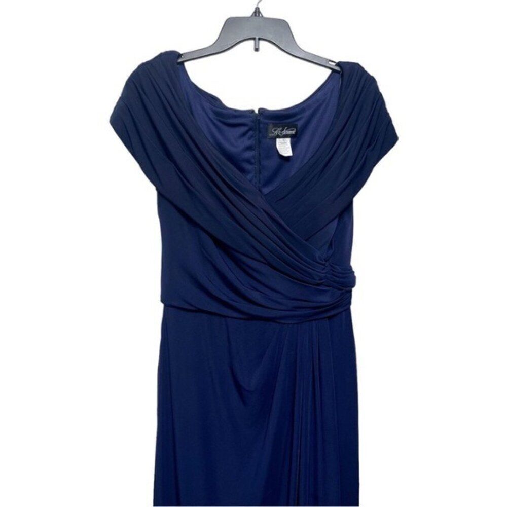 La Femme Ruched Jersey Column Gown in Navy  Size 10 - Picture 4 of 8